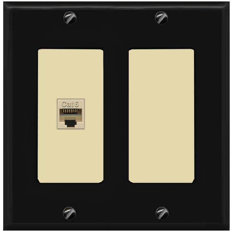 RiteAV 1 Port Cat6 Ethernet Wall Plate Female-Female - 2 Gang [Black/Ivory]