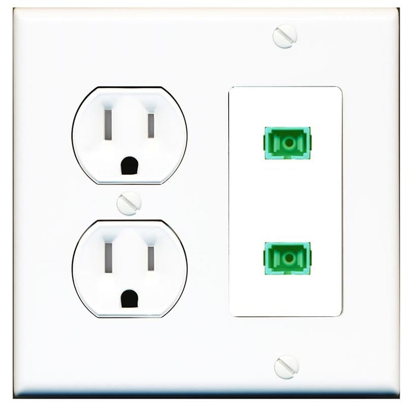 RiteAV 2 Port Fiber Optic Coupler Jack SC Simplex Singlemode APC Wall Plate-Tamper Proof White