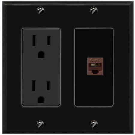 RiteAV CAT6-BROWN Wall Plate with Power Outlet [Black]