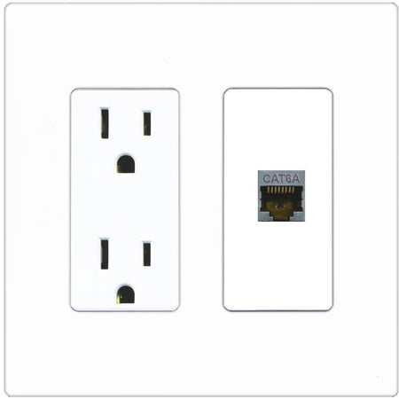 RiteAV 1 Port Cat6A Wall Plate - Outlet [Screwless White]