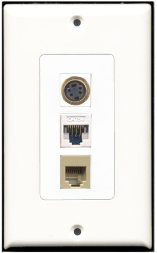 RiteAV 1 Port Phone RJ11 RJ12 Beige 1 S-Video 1 Cat5e Ethernet White Wall Plate OVERSIZED