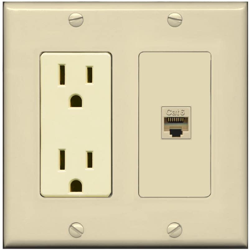 RiteAV 1 Port Cat6 Ethernet Wall Plate Female-Female - Outlet [Ivory/Ivory]