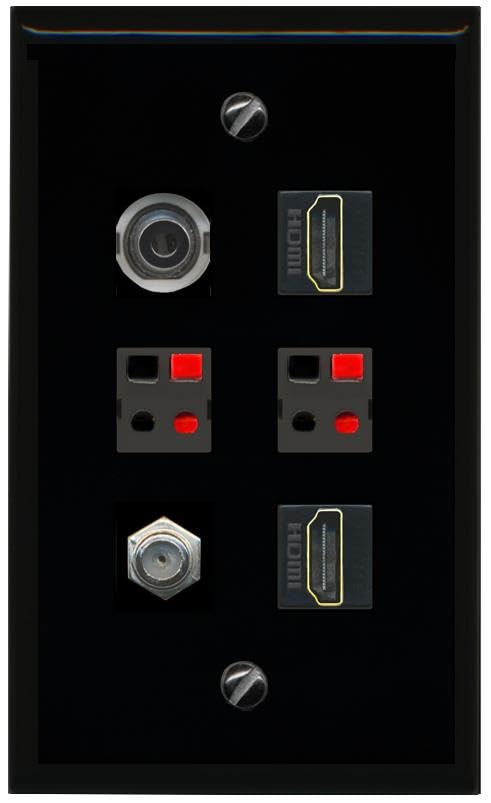 RiteAV 3.5mm COAX 2 HDMI 2 SPEAKER Flat/Solid Wall Plate [Black]