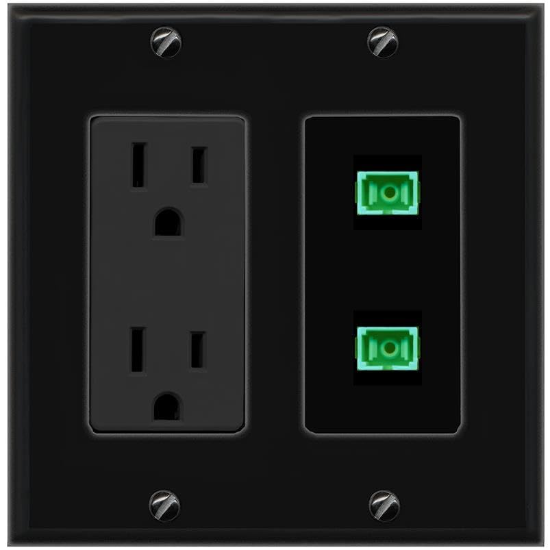 RiteAV 2 Port Fiber Optic Coupler Jack SC Simplex Singlemode APC Wall Plate-Outlet Black/Black