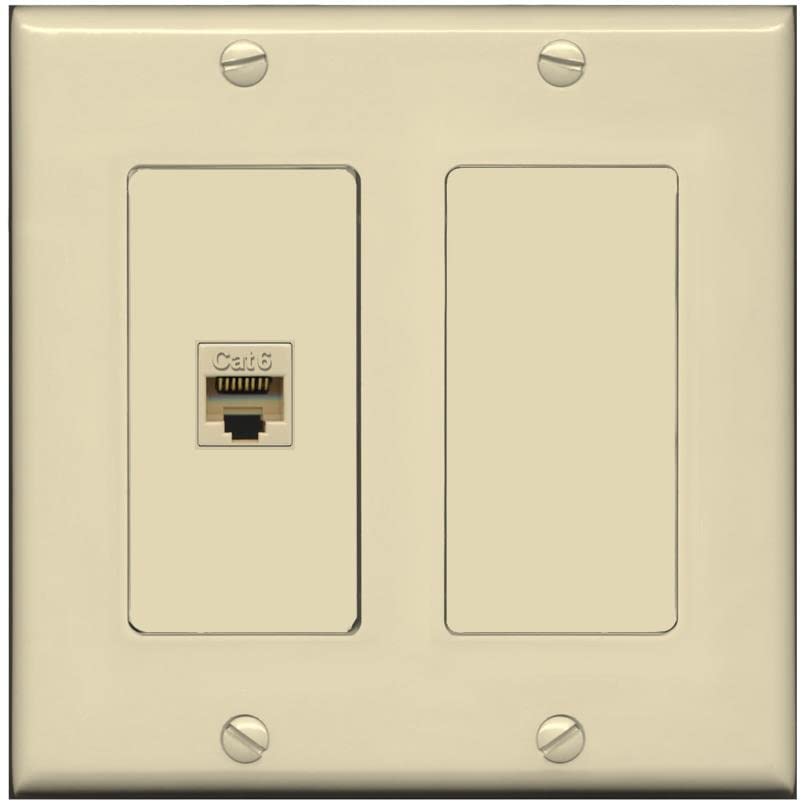 RiteAV 1 Port Cat6 Ethernet Wall Plate Female-Female - 2 Gang [Ivory/Ivory]