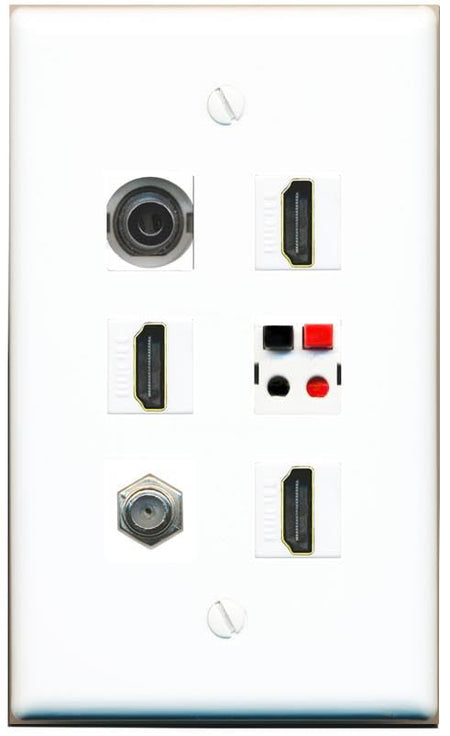 RiteAV 3.5mm COAX 3 HDMI SPEAKER Flat/Solid Wall Plate [White]