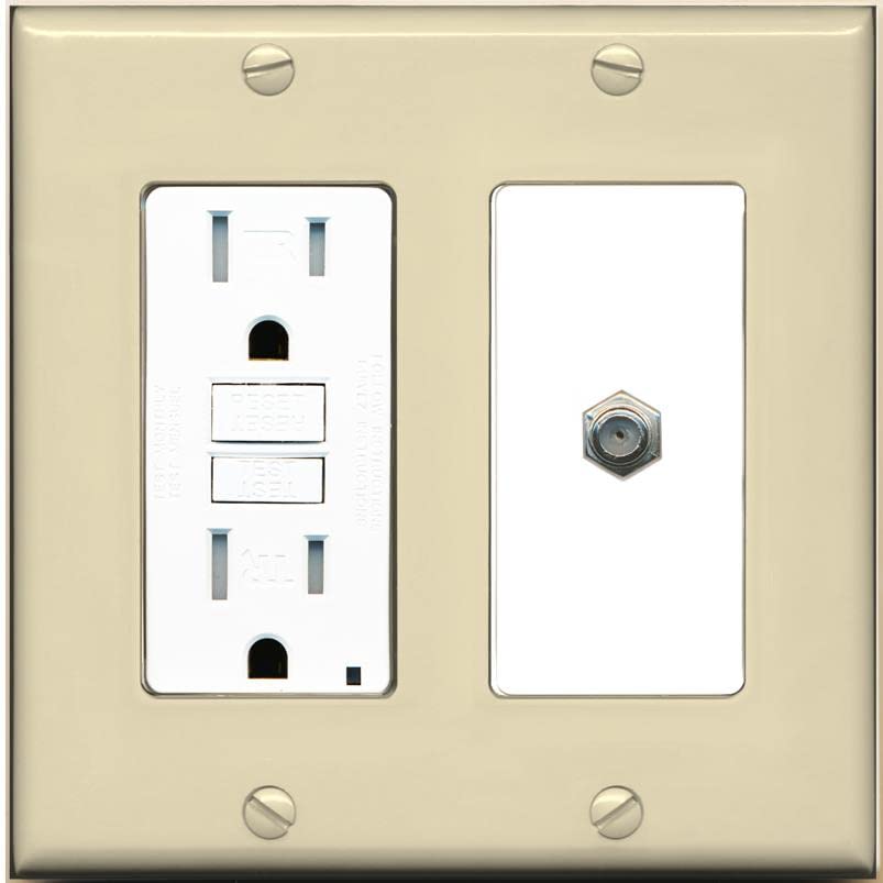 RiteAV 1 Port Coax Cable TV F-Type Wall Plate - GFCI [Ivory/White]