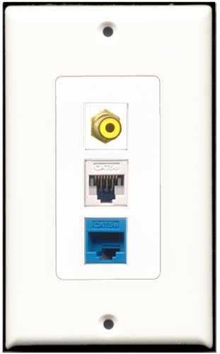 RiteAV 1 Port RCA Yellow 1 Cat5e Ethernet White 1 Cat5e Ethernet Blue Wall Plate OVERSIZED