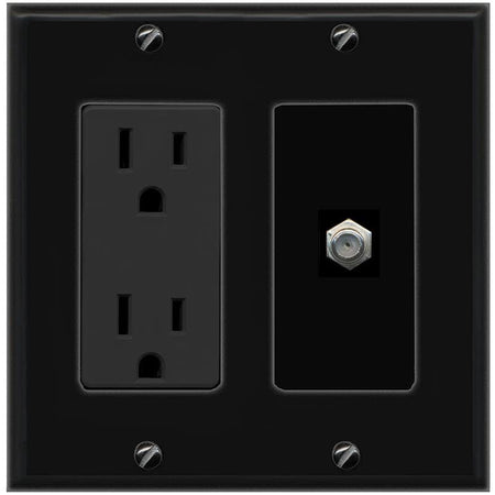 RiteAV COAX Wall Plate with Power Outlet [Black]