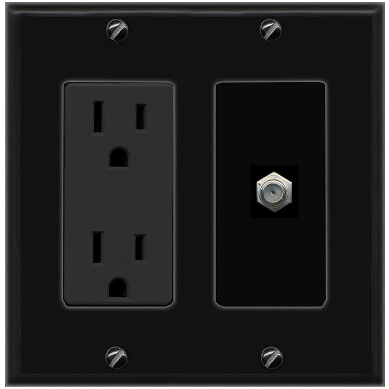 RiteAV COAX Wall Plate with Power Outlet [Black]
