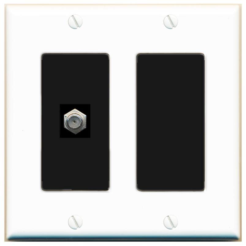 RiteAV 1 Port Coax Cable TV F-Type Wall Plate - 2 Gang [White/Black]