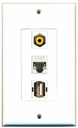 RiteAV 1 Port RCA Yellow 1 Port USB A-A 1 Port Cat5e Ethernet White Wall Plate OVERSIZED