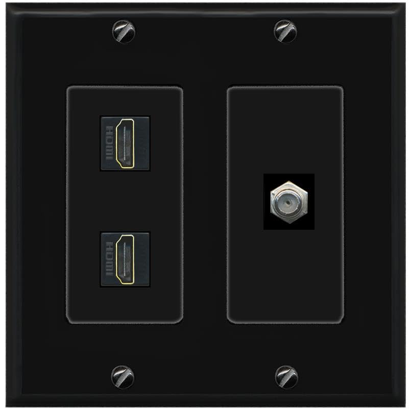 COAX 2 HDMI Wall Plate-2 Gang Black/Black