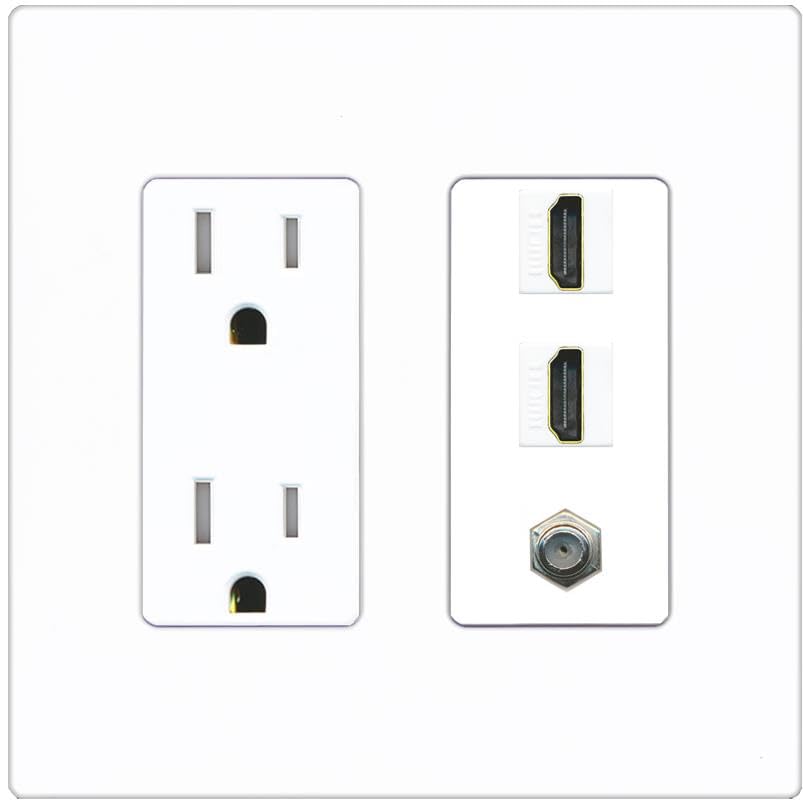 COAX 2 HDMI Wall Plate-Tamper-Res Screwless White