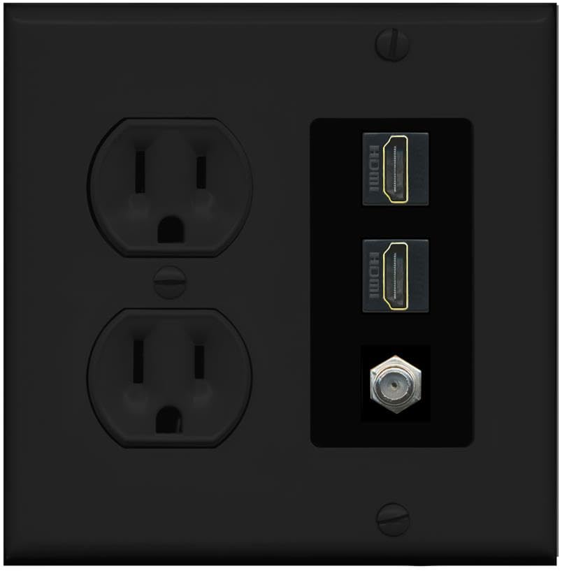 COAX 2 HDMI Wall Plate-Round Outlet Black/Black
