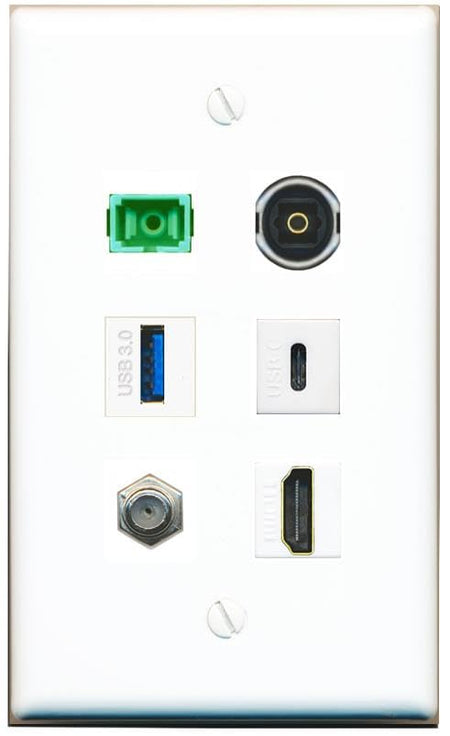 RiteAV Coax HDMI SC-APC-SX TOSLINK USB-3 USBC Flat/Solid Wall Plate [White]