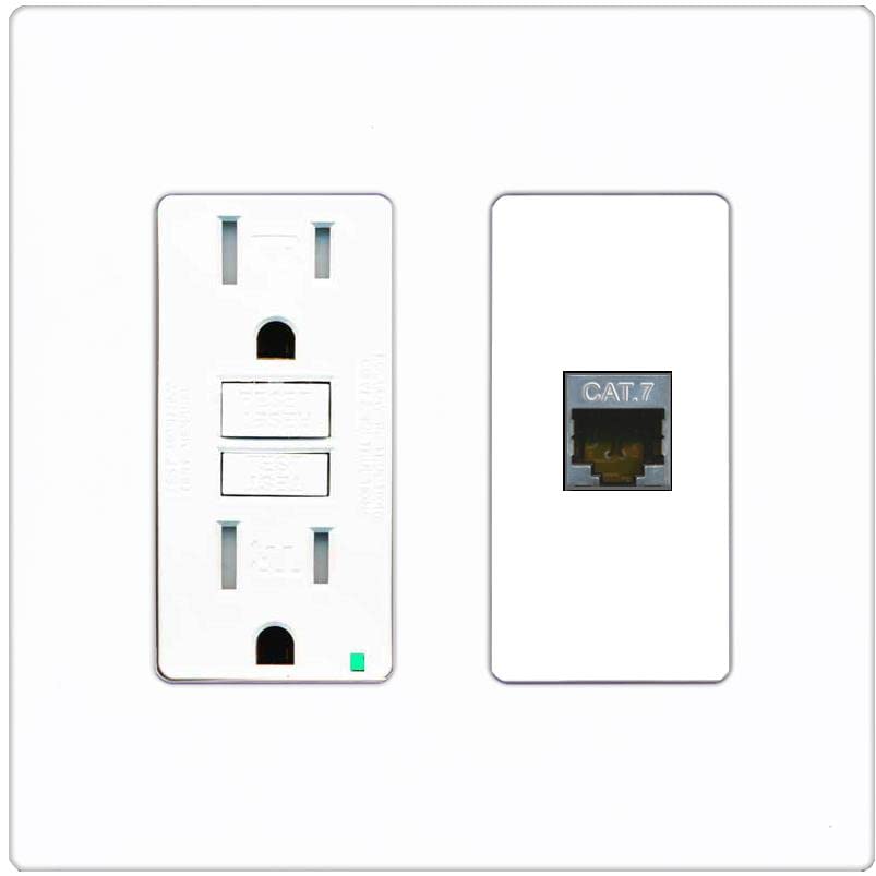 RiteAV 1 Port Cat7 Shielded Ethernet Wall Plate - GFCI [Screwless White]