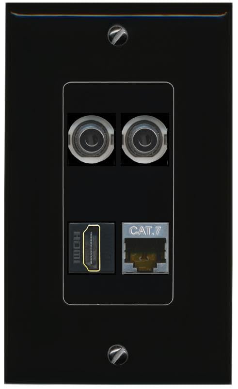 RiteAV 2 3.5mm CAT7 HDMI Wall Plate Decorative [Black]