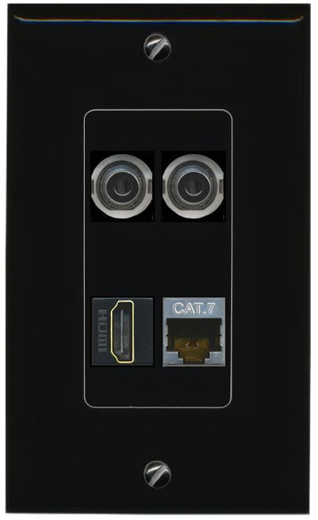 RiteAV 2 3.5mm CAT7 HDMI Wall Plate Decorative [Black]