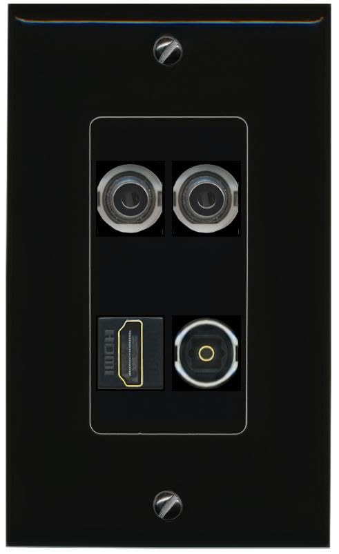 RiteAV 2 3.5mm HDMI TOSLINK Wall Plate Decorative [Black]