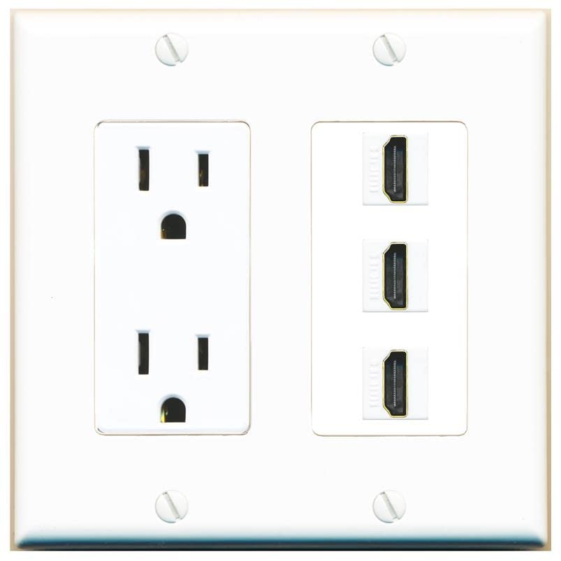 RiteAV 3 Port HDMI Wall Plate - Outlet [White/White]