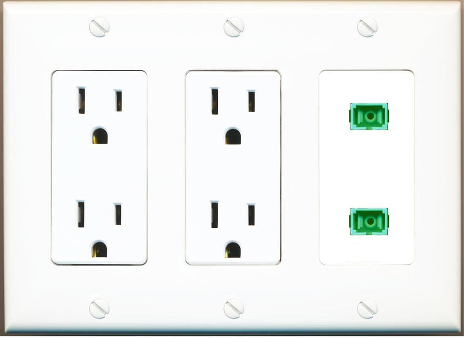 RiteAV 2 Port Fiber Optic Coupler Jack SC Simplex Singlemode APC Wall Plate-2 Outlet White