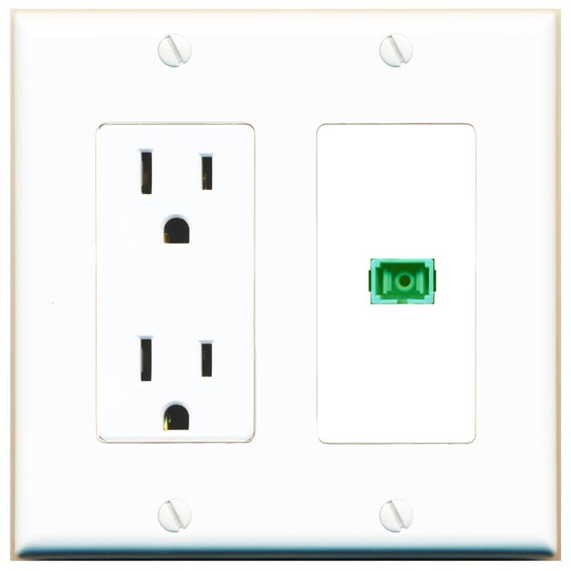 RiteAV 1 Port Fiber Optic Coupler Jack SC Simplex Singlemode APC Wall Plate-Outlet White