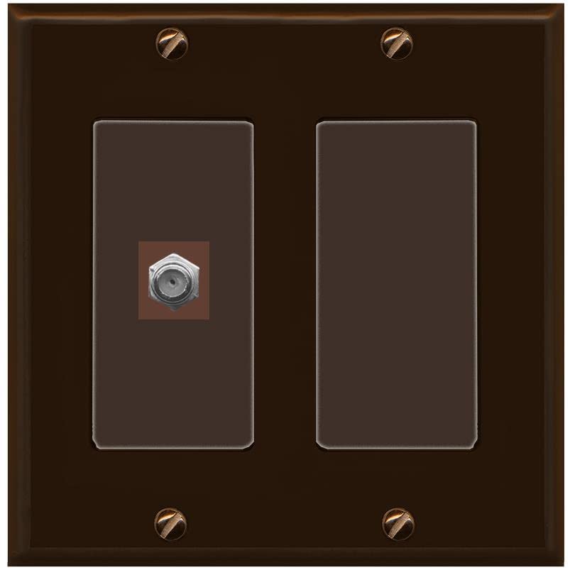 RiteAV 1 Port Coax Cable TV F-Type Wall Plate - 2 Gang [Brown/Brown]