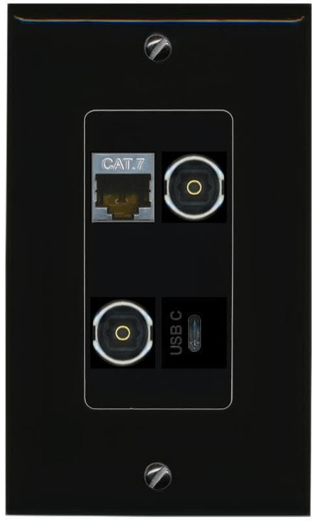 RiteAV CAT7 2 TOSLINK USBC Wall Plate Decorative [Black]