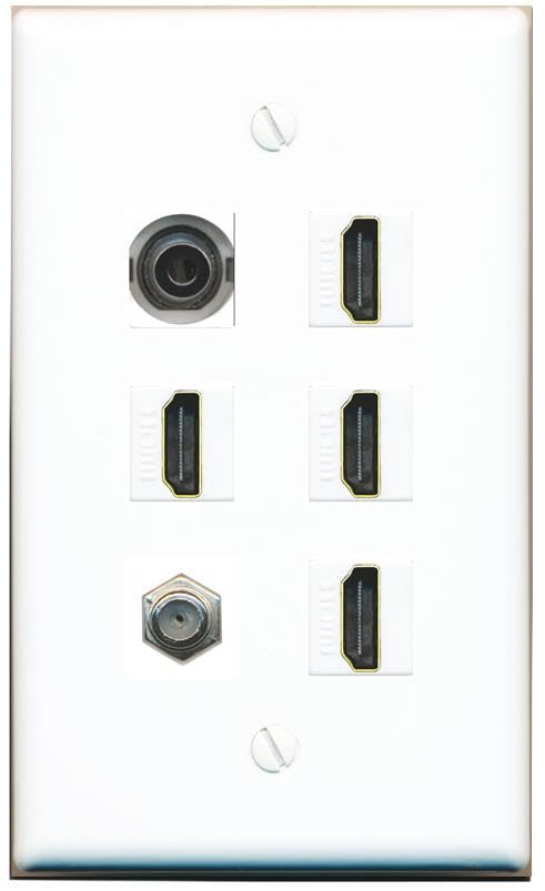 RiteAV 3.5mm Coax 4 HDMI Flat/Solid Wall Plate [White]
