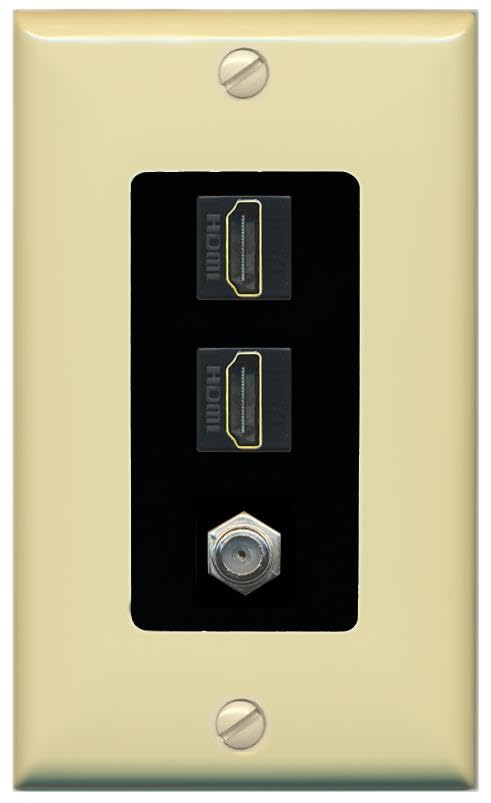 Coax 2 HDMI Wall Plate-1 Gang Ivory/Black