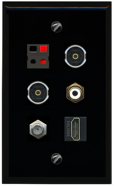 RiteAV COAX HDMI RCA WHITE SPEAKER 2 TOSLINK Flat/Solid Wall Plate [Black]