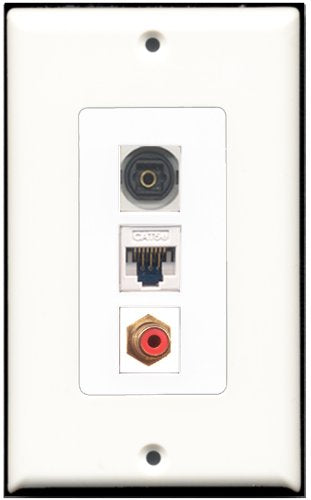 RiteAV 1 Port RCA Red 1 Toslink 1 Cat5e Ethernet White Wall Plate OVERSIZED