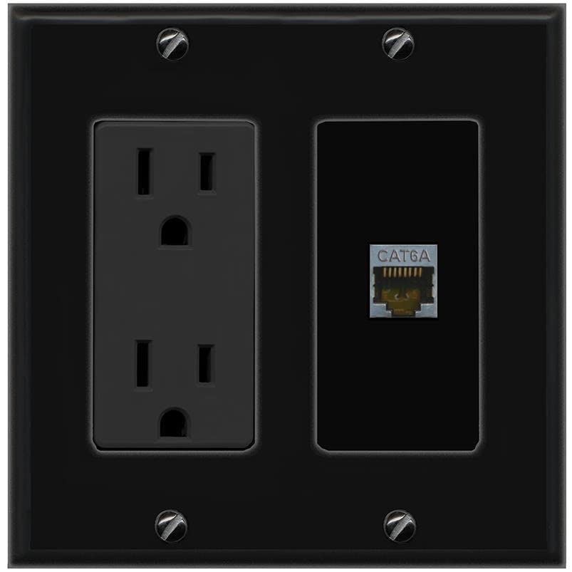 RiteAV 1 Port Cat6A Wall Plate - Outlet [Black/Black]