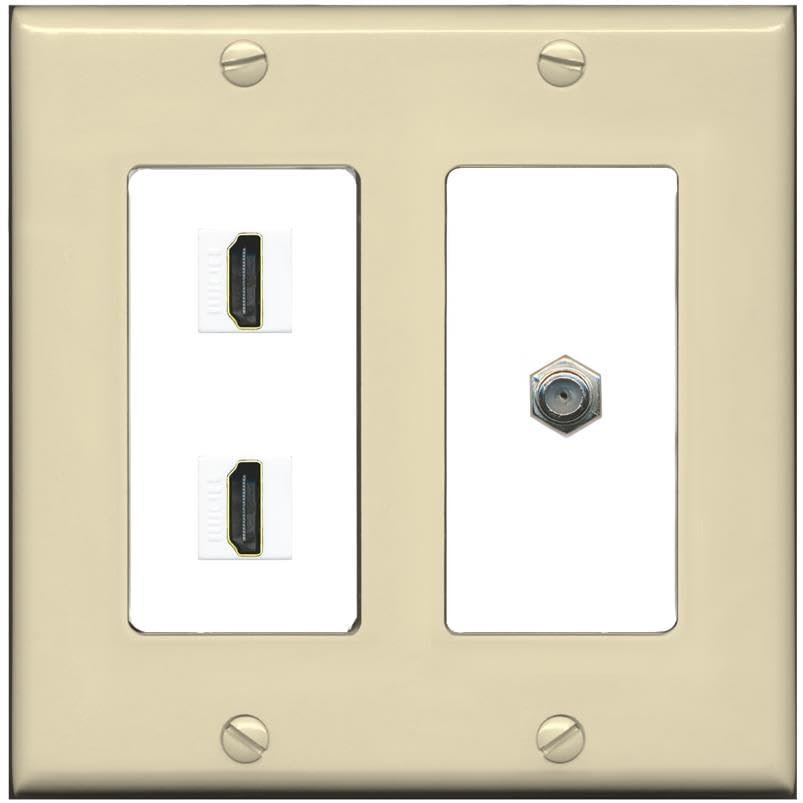 COAX 2 HDMI Wall Plate-2 Gang Ivory/White