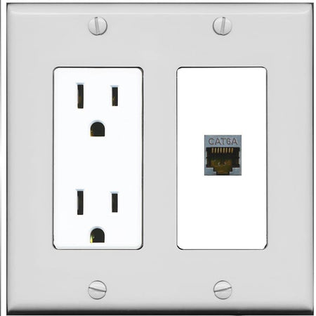 RiteAV 1 Port Cat6A Wall Plate - Outlet [Gray/White]