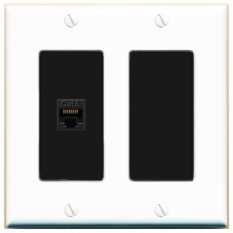 RiteAV 1 Port Cat6 Ethernet Wall Plate Female-Female - 2 Gang [White/Black]