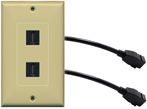 RiteAV (1 Gang Decorative 2 HDMI Black Wall Plate w/Pigtail Extension Cable Ivory