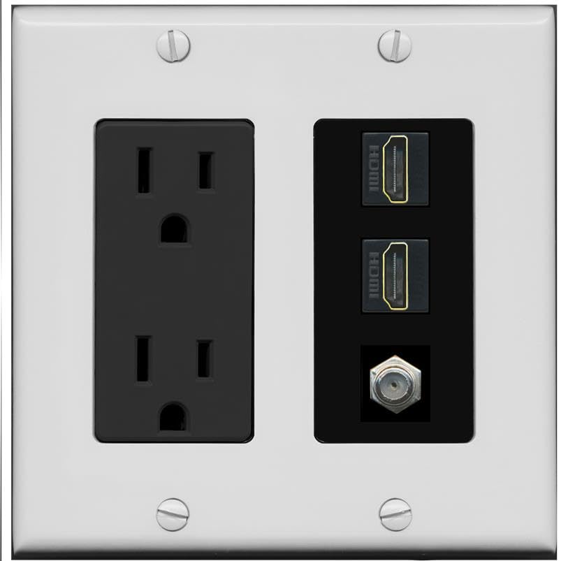 COAX 2 HDMI Wall Plate-Outlet Gray/Black