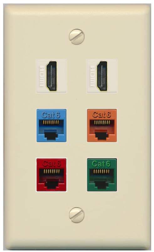 RiteAV 2 HDMI 4 Cat6 Ethernet Mixed Color Wall Plate - Flat [Ivory/Ivory]