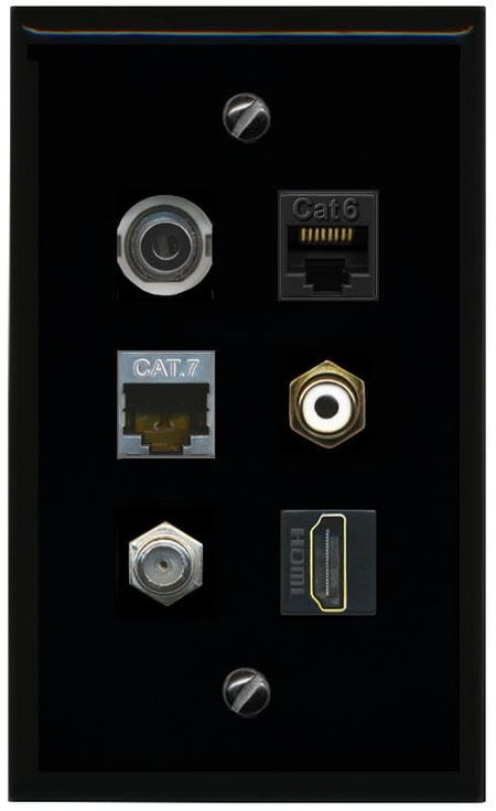 RiteAV 3.5mm CAT6 CAT7 COAX HDMI RCA WHITE Flat/Solid Wall Plate [Black]