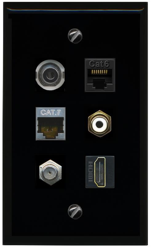 RiteAV 3.5mm CAT6 CAT7 COAX HDMI RCA WHITE Flat/Solid Wall Plate [Black]