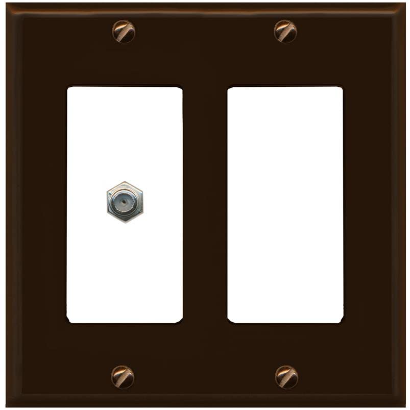 RiteAV 1 Port Coax Cable TV F-Type Wall Plate - 2 Gang [Brown/White]