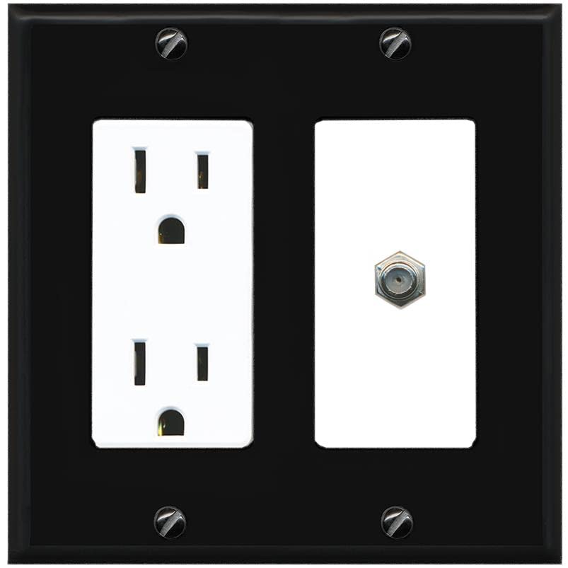 RiteAV 1 Port Coax Cable TV F-Type Wall Plate - Outlet [Black/White]