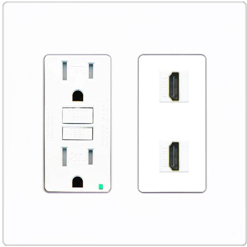 RiteAV HDMI Wall Plate 2 Port - GFCI [Screwless White]