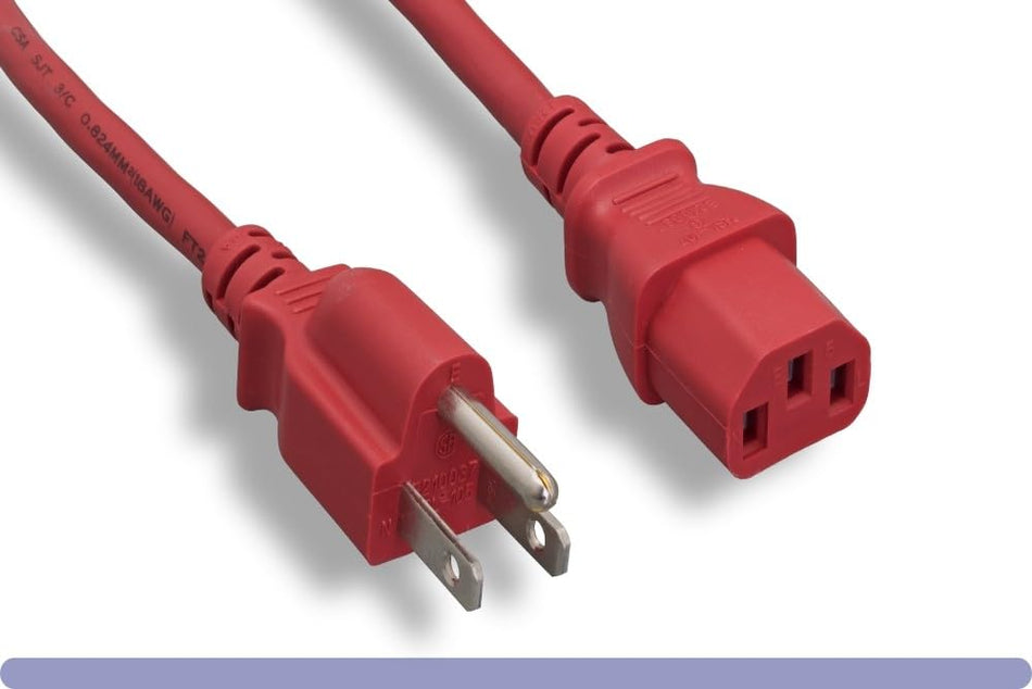 RiteAV - Power Cable/Cord - Multi Color 18AWG 3 Conductor PC Power Connector Socket 10A (NEMA 5-15P to IEC 60320 C13) (Red, 2 ft.)