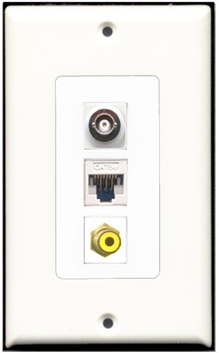 RiteAV 1 Port RCA Yellow 1 BNC 1 Cat5e Ethernet White Wall Plate OVERSIZED