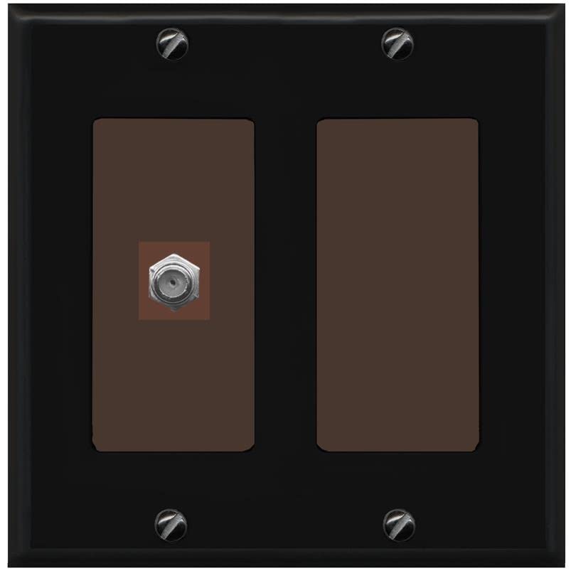 RiteAV 1 Port Coax Cable TV F-Type Wall Plate - 2 Gang [Black/Brown]