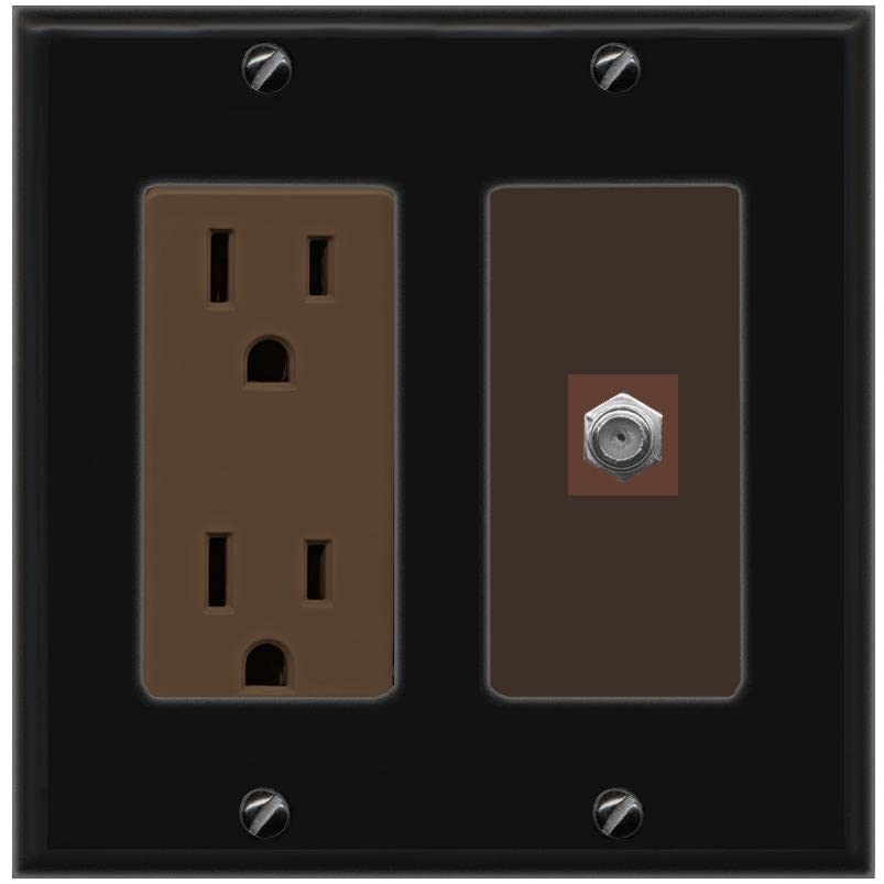 RiteAV 1 Port Coax Cable TV F-Type Wall Plate - Outlet [Black/Brown]
