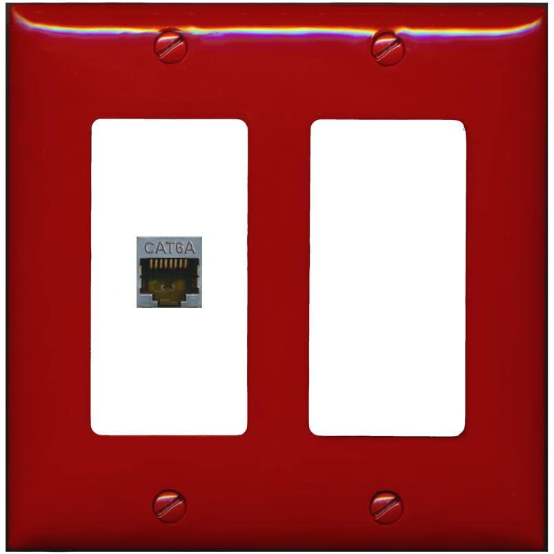 RiteAV 1 Port Cat6A Wall Plate - 2 Gang [Red/White]
